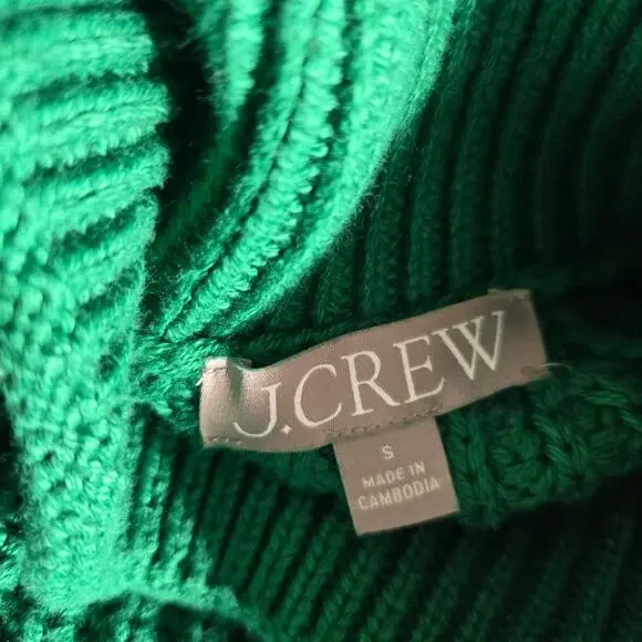 J Crew Women Rollneck Relaxed Sweater Green Oversized Slouchy Chunky Small - Picture 10 of 11